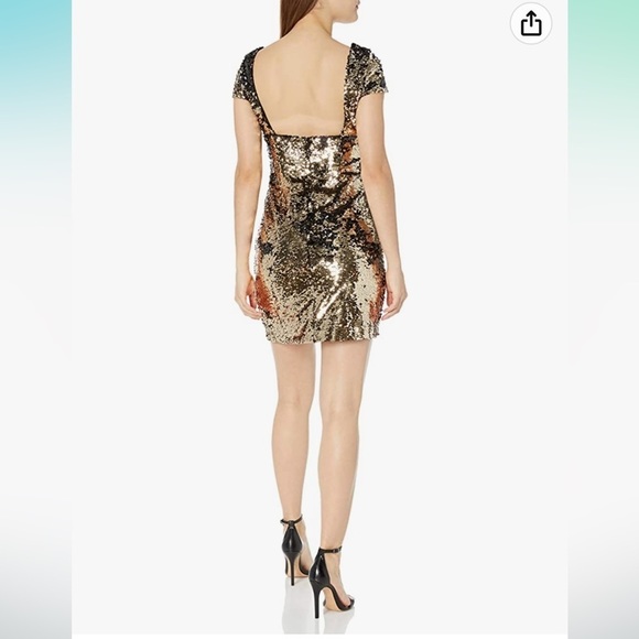 Sam Edelman sequin cap sleeve dress size 8 gold black VGUC - Picture 2 of 11